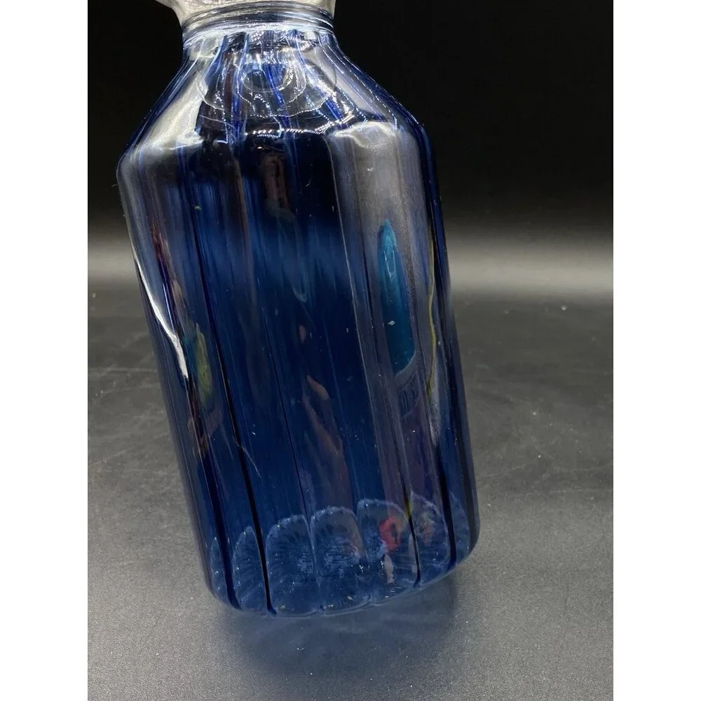Three Tier Glass Vase Blue & Clear Anthropologie 11.5” Sphere Ribbed